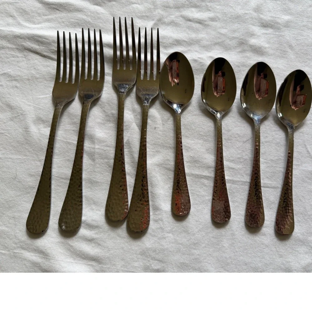 Reed & Barton Heritage Mint Hammered 18/10 Stainless Flatware 8pc Forks Spoons